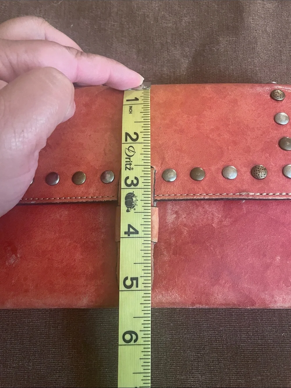 Patricia Nash Weathered Studded Leather Wallet/Clutch in Distressed Burnt Orange